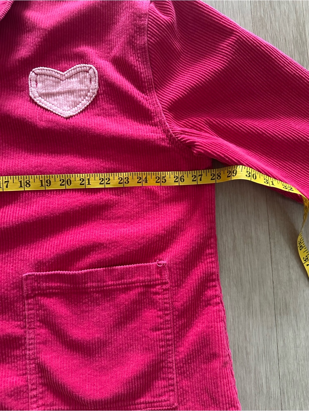 Shiny By Nature Corduroy Jean Jacket with Heart Patch Hot Pink Size Large - Picture 9 of 10